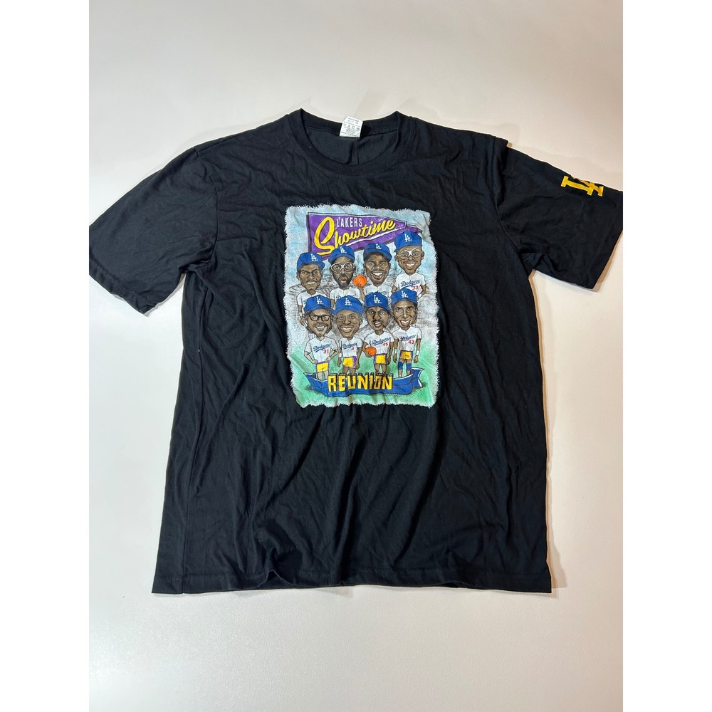 Dodgers Graphic T-Shirt Men's Size Medium Black Lakers Showtime Reunion